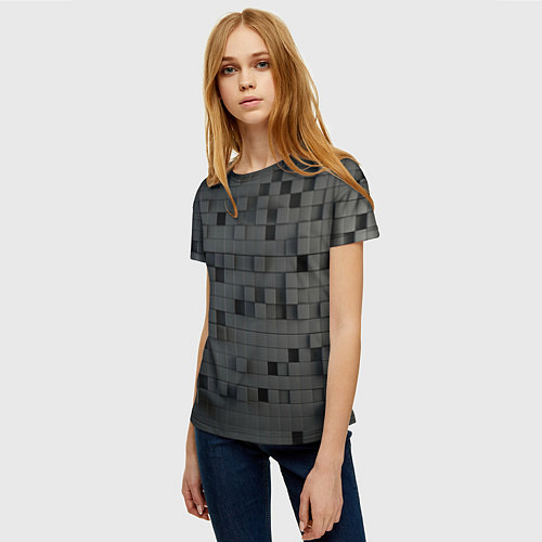 Женская футболка Пиксельный объёмный паттерн / 3D-принт – фото 3