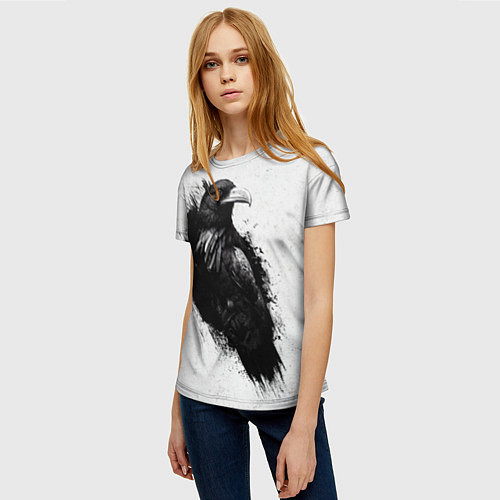 Женская футболка Черный ворон и брызги / 3D-принт – фото 3