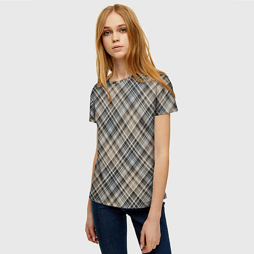 Женская футболка Классический клетчатый , бежево-коричневый фон / 3D-принт – фото 3
