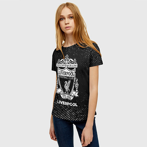 Женская футболка Liverpool с потертостями на темном фоне / 3D-принт – фото 3