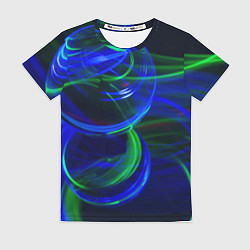 Футболка женская Неоновые лучи и шар во тьме, цвет: 3D-принт