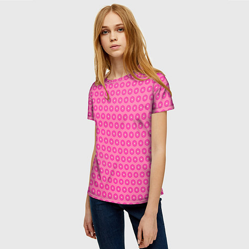 Женская футболка Розовые цветочки - паттерн из ромашек / 3D-принт – фото 3