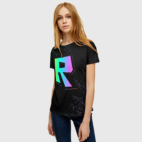 Женская футболка Roblox logo neon / 3D-принт – фото 3