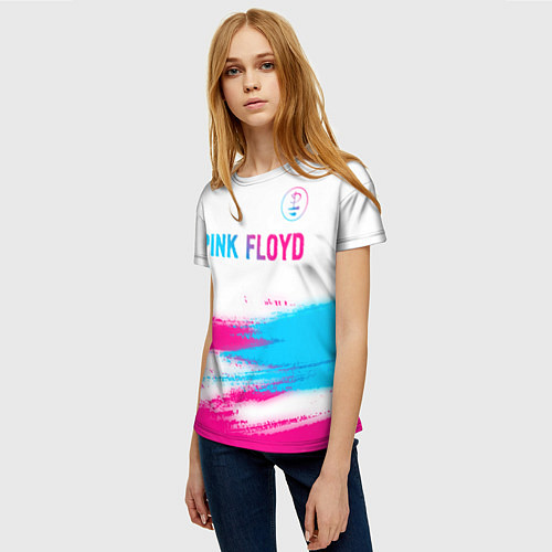 Женская футболка Pink Floyd neon gradient style: символ сверху / 3D-принт – фото 3