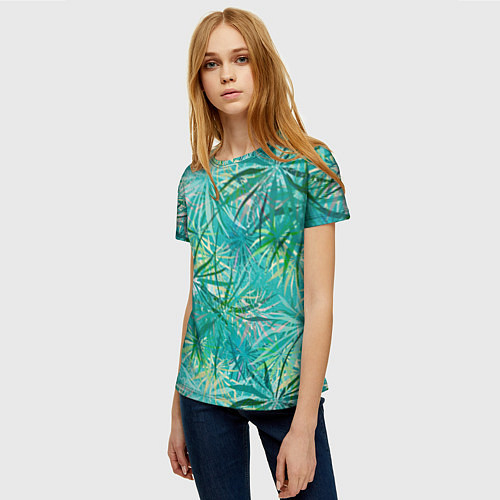Женская футболка Тропические листья на зеленом фоне / 3D-принт – фото 3