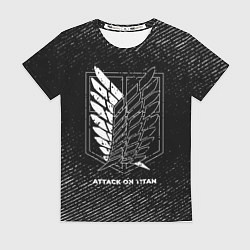Футболка женская Attack on Titan с потертостями на темном фоне, цвет: 3D-принт
