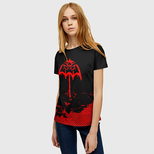 Женская футболка Bring Me the Horizon красный фонтик / 3D-принт – фото 3