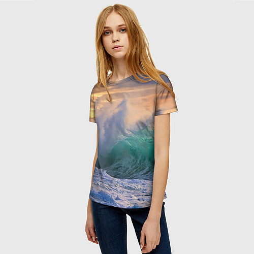 Женская футболка Штормовая волна, накатывающая на берег / 3D-принт – фото 3