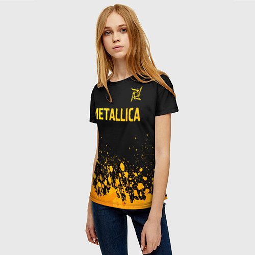 Женская футболка Metallica - gold gradient: символ сверху / 3D-принт – фото 3