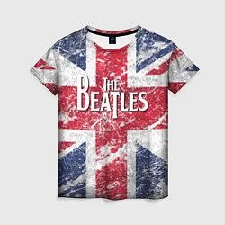 Футболка женская The Beatles - лого на фоне флага Великобритании, цвет: 3D-принт
