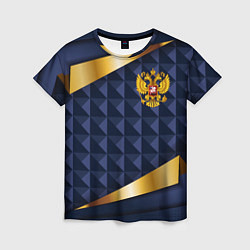 Футболка женская Золотой герб России на объемном синим фоне, цвет: 3D-принт