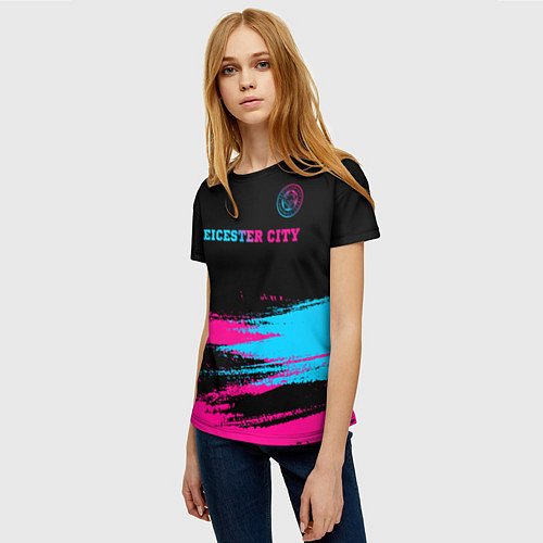 Женская футболка Leicester City - neon gradient: символ сверху / 3D-принт – фото 3