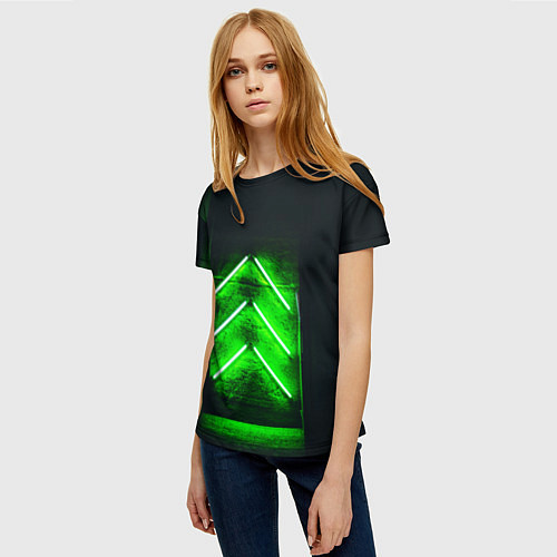 Женская футболка Неоновые зелёные стрелки во тьме / 3D-принт – фото 3