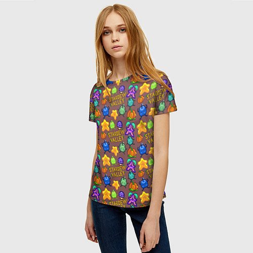 Женская футболка Stardew Valley pattern brown / 3D-принт – фото 3