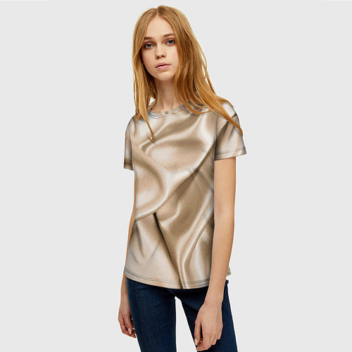 Женская футболка Струящаяся золотистая ткань / 3D-принт – фото 3