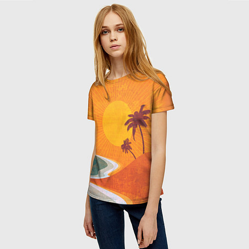 Женская футболка Закат на побережье минимализм / 3D-принт – фото 3