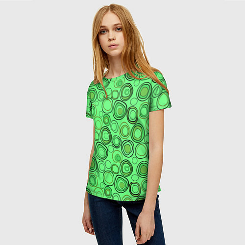 Женская футболка Ярко-зеленый неоновый абстрактный узор / 3D-принт – фото 3
