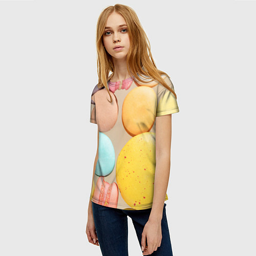 Женская футболка Разноцветные пирожные Макарон / 3D-принт – фото 3
