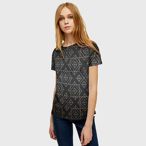 Женская футболка Black gold- Ромбы / 3D-принт – фото 3
