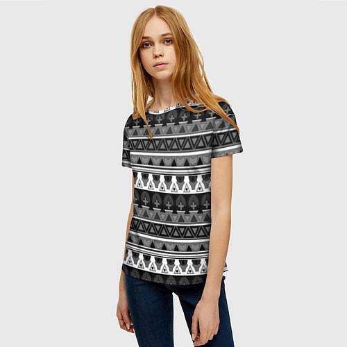 Женская футболка Черно-белый скандинавский орнамент / 3D-принт – фото 3