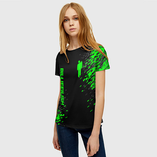 Женская футболка Билли Айлиш зелёная краска / 3D-принт – фото 3