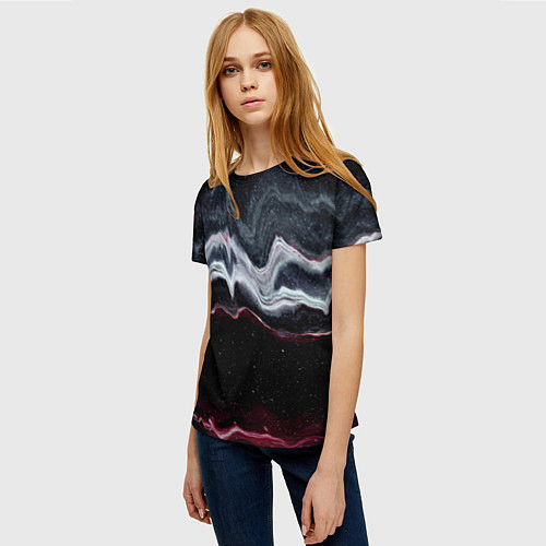 Женская футболка Волнообразные следы белого и красного песка / 3D-принт – фото 3