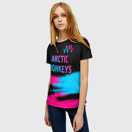 Женская футболка Arctic Monkeys - neon gradient: символ сверху / 3D-принт – фото 3