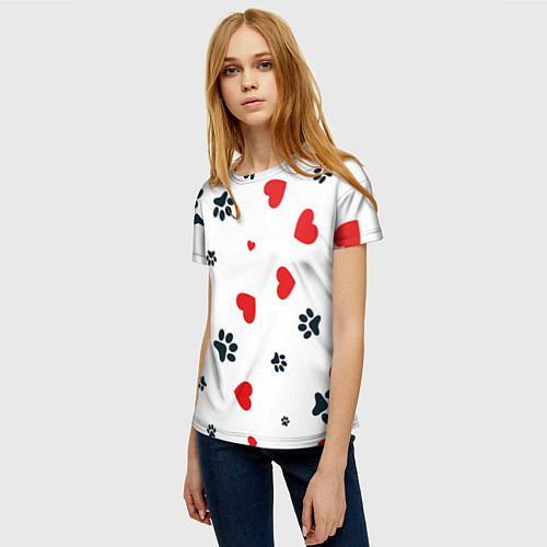 Женская футболка Сердца и лапы / 3D-принт – фото 3