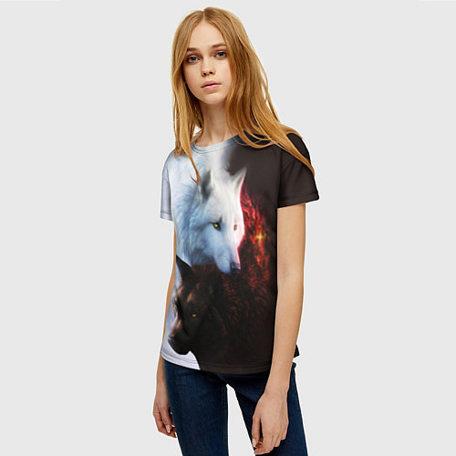 Женская футболка Черный и белый волк инь и ян / 3D-принт – фото 3