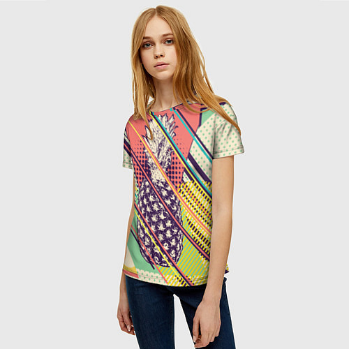 Женская футболка Геометрический ретро дизайн с ананасом / 3D-принт – фото 3