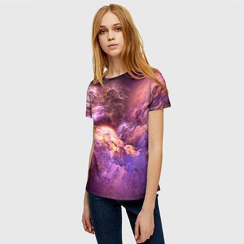 Женская футболка Необычное фиолетовое облако / 3D-принт – фото 3