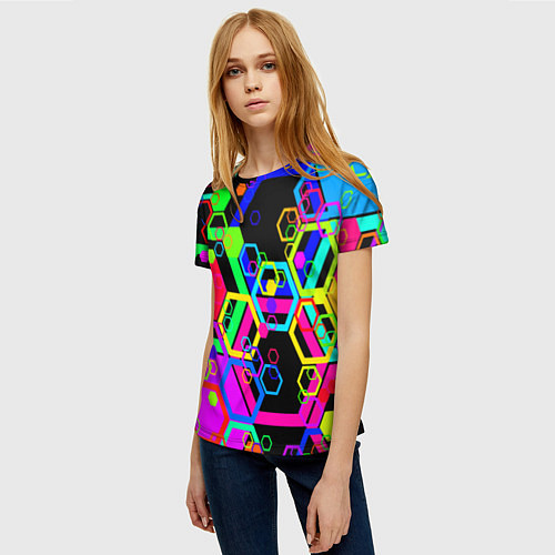Женская футболка Разноцветная геометрическая текстура / 3D-принт – фото 3