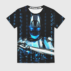Женская футболка Киборг с бинарным кодом