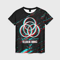 Футболка женская Elden Ring в стиле glitch и баги графики на темном, цвет: 3D-принт