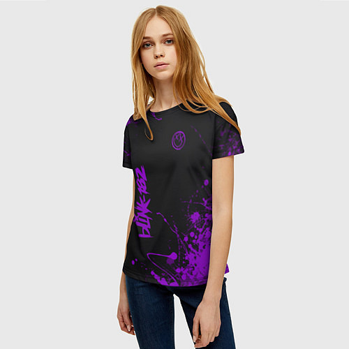 Женская футболка Blink 182 фиолетовые брызги / 3D-принт – фото 3