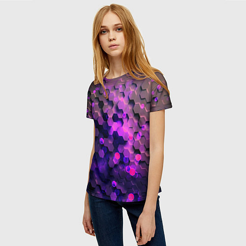 Женская футболка Плиты фиолетовый неон / 3D-принт – фото 3