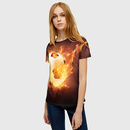 Женская футболка Футбольный мяч огонь / 3D-принт – фото 3