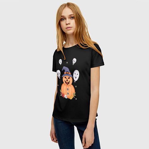 Женская футболка Злая тыква с шариками / 3D-принт – фото 3