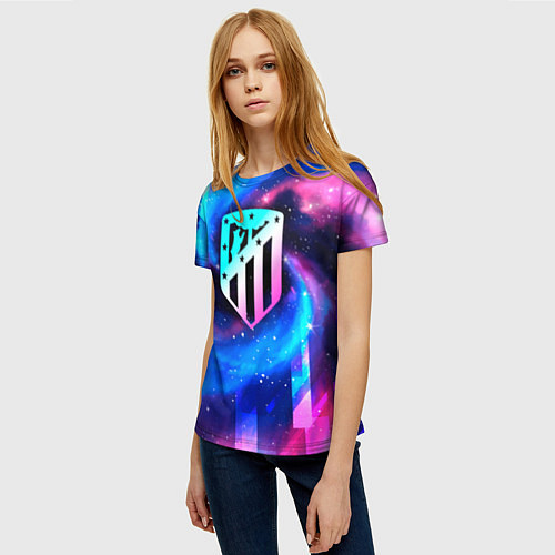 Женская футболка Atletico Madrid неоновый космос / 3D-принт – фото 3