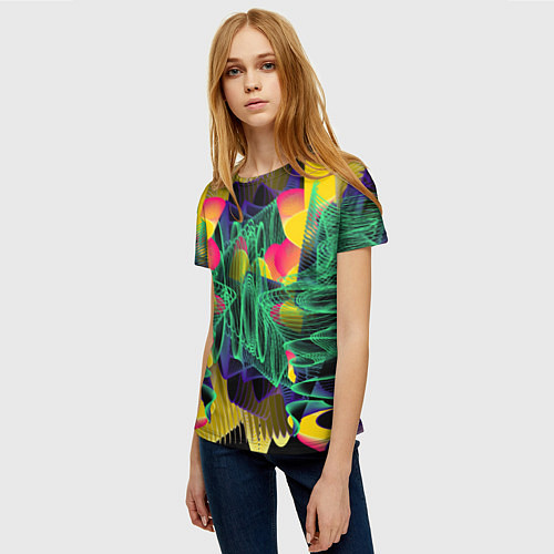 Женская футболка Цветная абстрактная полоса графика / 3D-принт – фото 3