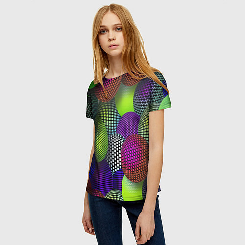 Женская футболка Трехмерные разноцветные шары / 3D-принт – фото 3