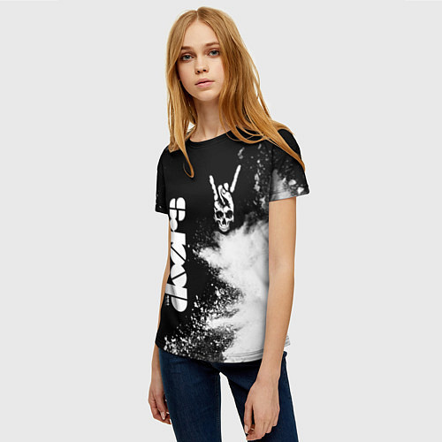 Женская футболка The Doors и рок символ на темном фоне / 3D-принт – фото 3