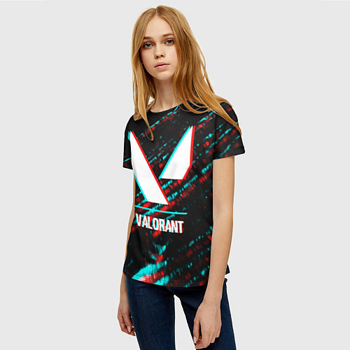 Женская футболка Valorant в стиле glitch и баги графики на темном ф / 3D-принт – фото 3