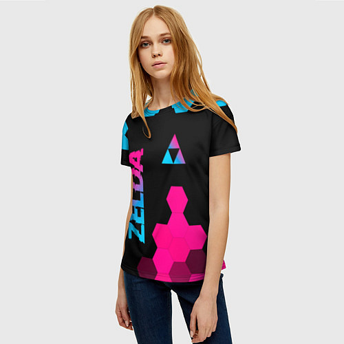 Женская футболка Zelda - neon gradient: надпись, символ / 3D-принт – фото 3