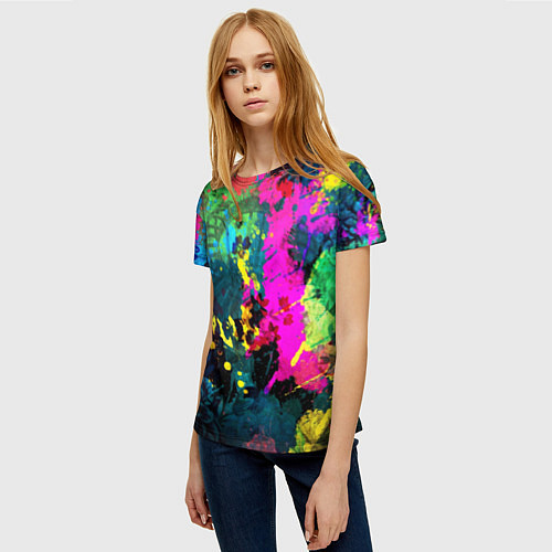 Женская футболка Разноцветные кляксы красов / 3D-принт – фото 3