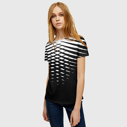 Женская футболка Черно-белая симметричная сетка из треугольников / 3D-принт – фото 3