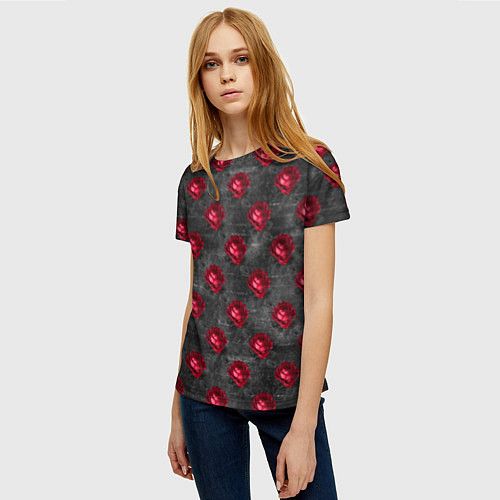 Женская футболка Красные бутоны цветов / 3D-принт – фото 3