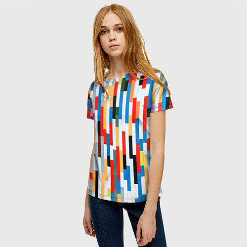 Женская футболка Геометрическое множество разноцветных блоков / 3D-принт – фото 3