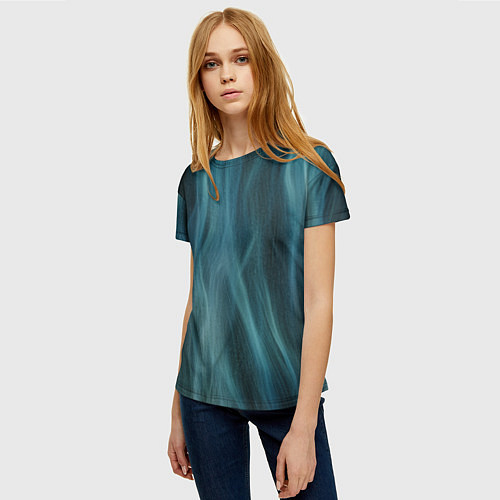 Женская футболка Прерывистый абстрактный синий дым во тьме / 3D-принт – фото 3