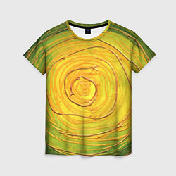 Футболка женская Желто-зеленая текстурная абстракция акрилом, цвет: 3D-принт